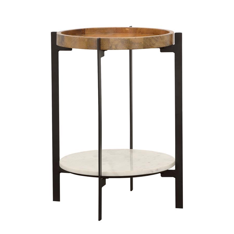 Adhvik - Round Table With Marble Shelf Light Brown Accent Tables by Coaster Fine Furniture | Bel Furniture
