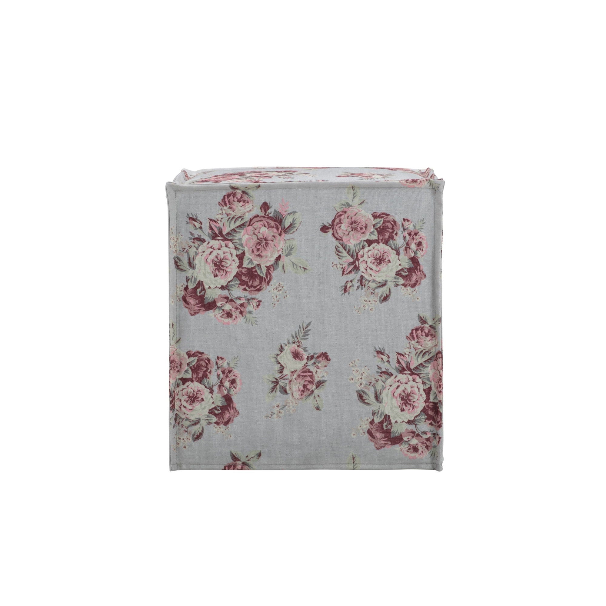 Linen Floral Ottoman - Pink