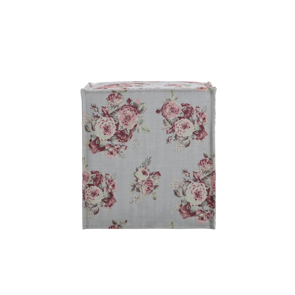 Linen Floral Ottoman - Pink