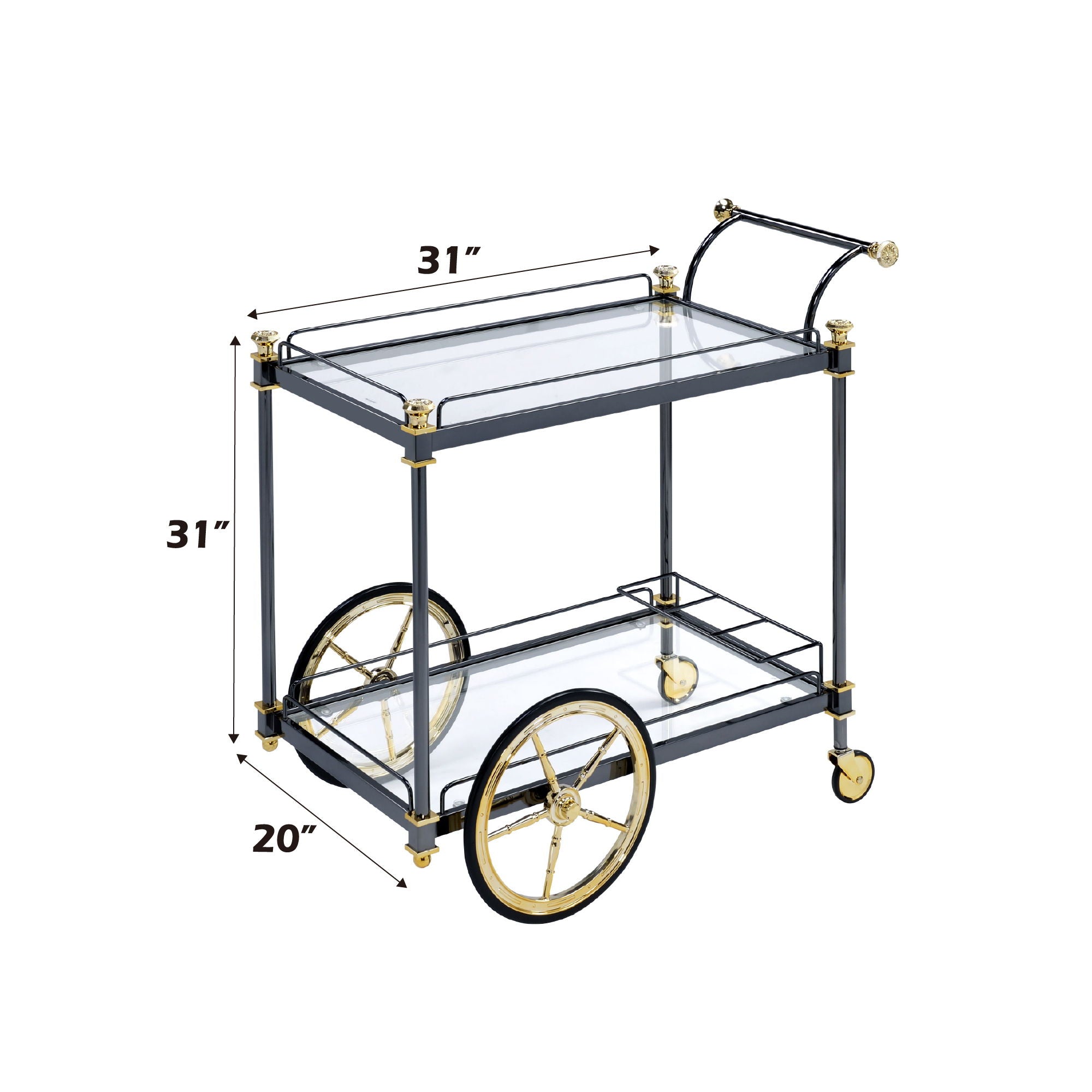 Cyrus - Clear Glass Serving Cart - Black / Gold