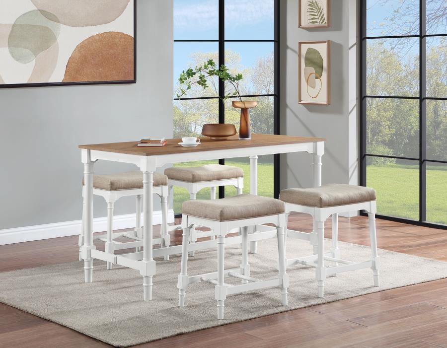 Martina - 5 Piece Rectangular Counter Height Dining Set - Brown And White