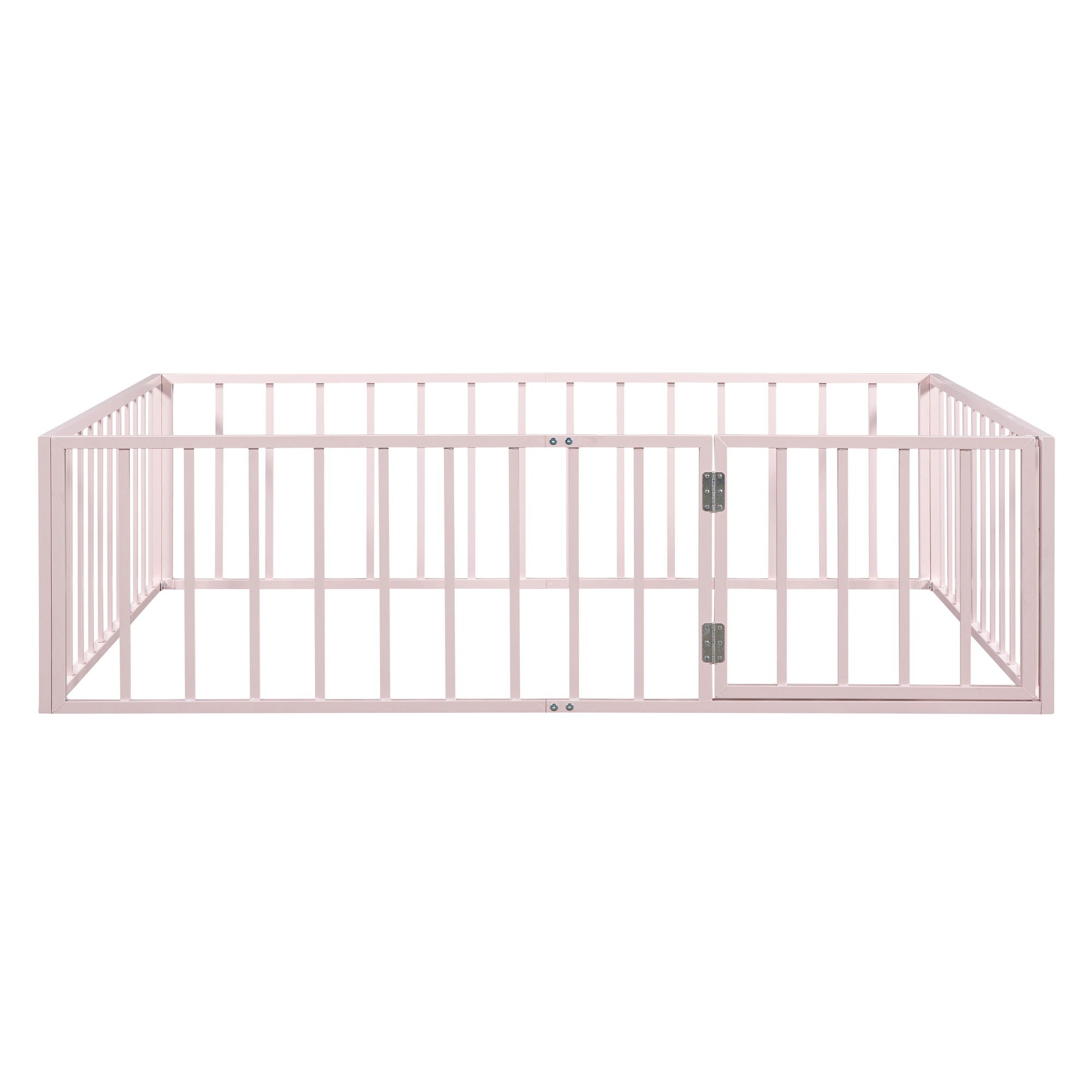 Metal Floor Bed Frame With Fence And Door - Black