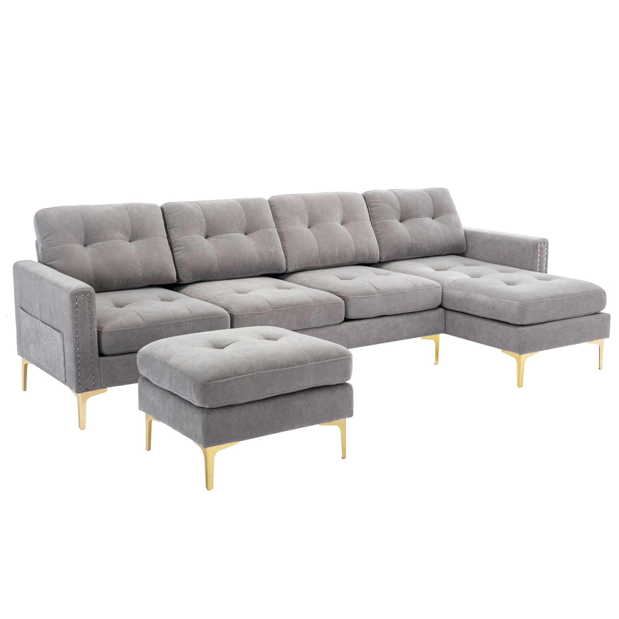 L-Shape Convertible Sectional Sofa Couch With Movable Ottoman For Living Room