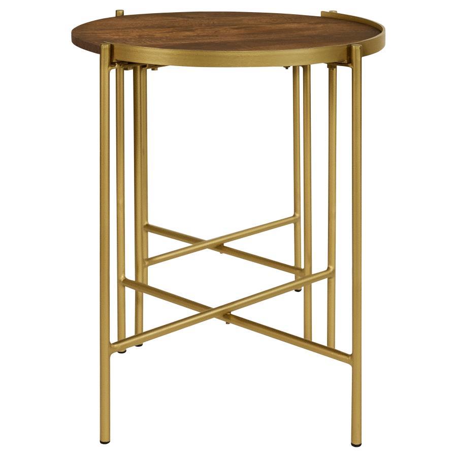 Malka - 2 Piece Round Wood Nesting Table - Dark Brown And Gold by Coaster Fine Furniture | Bel Furniture