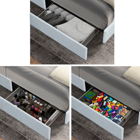 Anda - Boucle Upholstered Platform Bed With Patented Drawers Storage - Ivory by House & Home Furniture | Bel Furniture