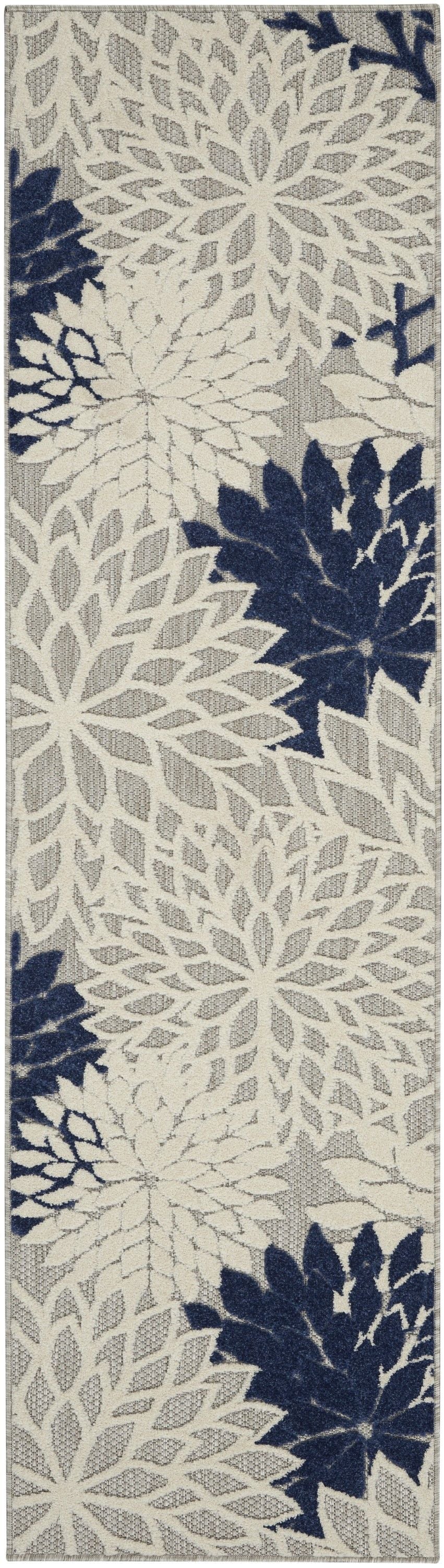 2' X 8' Floral Indoor & Outdoor Area Rug - Blue / Ivory