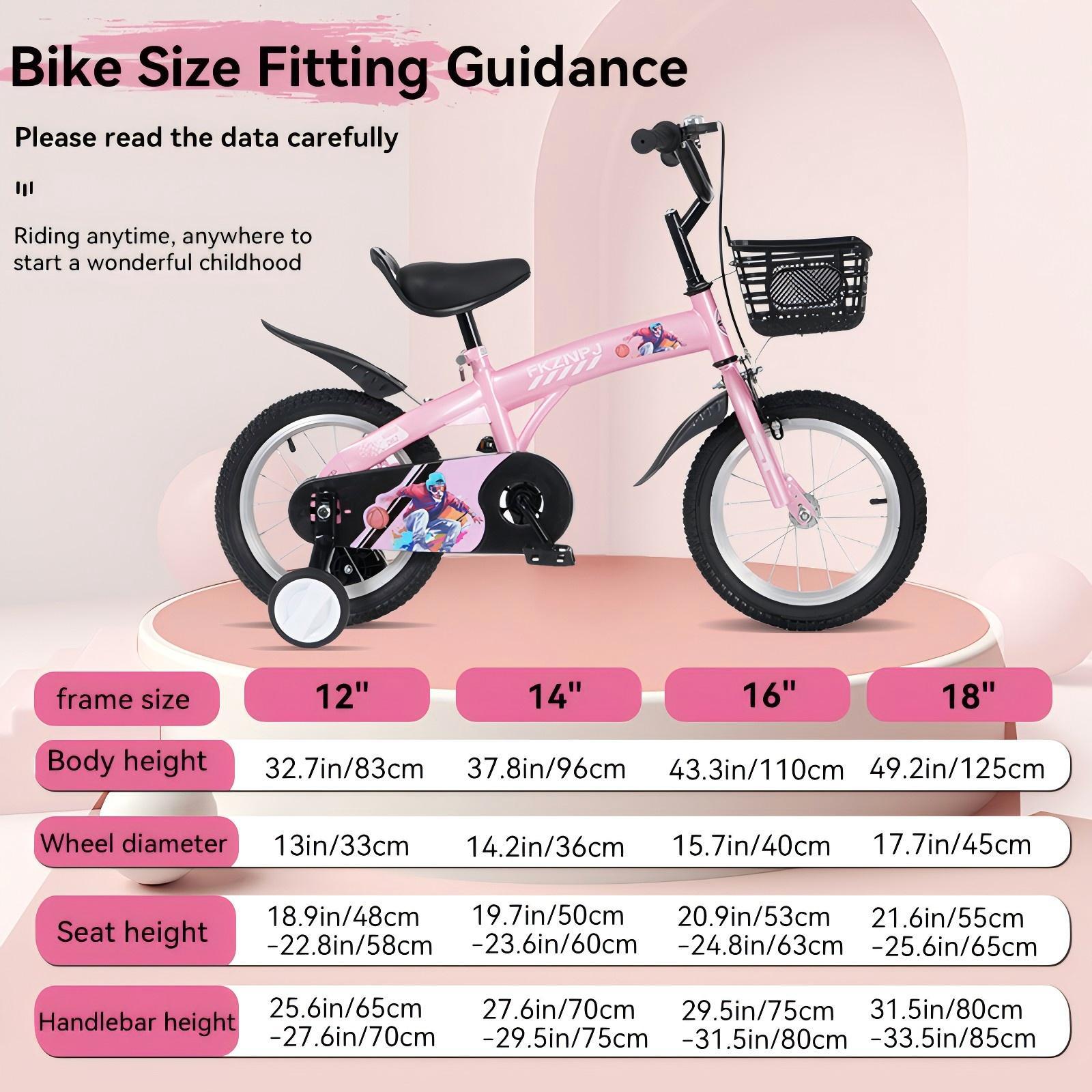 Fkznpj - 16" Sporty Kids Bike With Training Wheels And Stand Adjustable Saddle Suitable For Boys And Girls Aged 4 - 8 Years Tall Height 41 - 46" Available In A Variety Of Colors