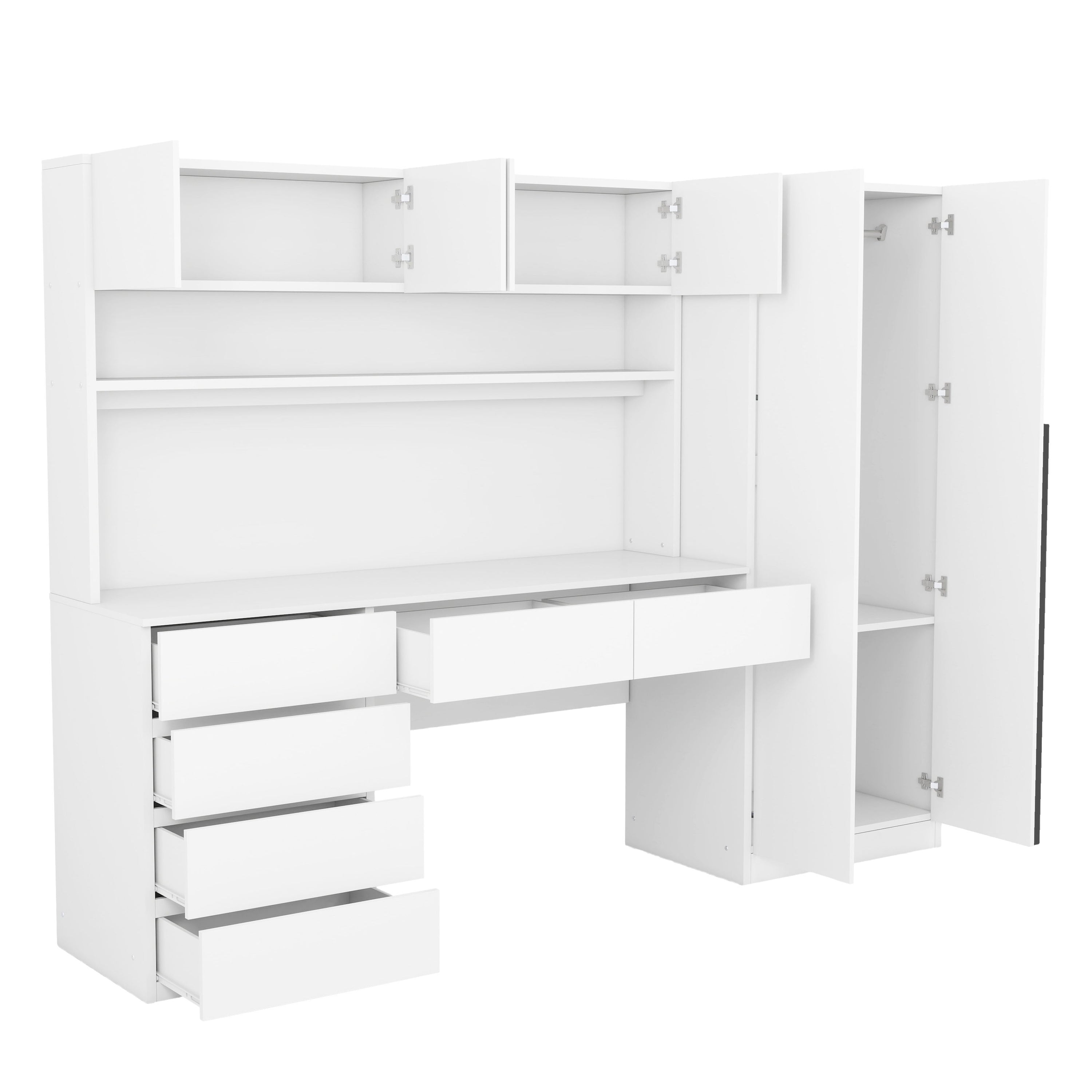 2 Door Wooden Storage Desk Wardrobe For Bedroom With Shelves And Drawers