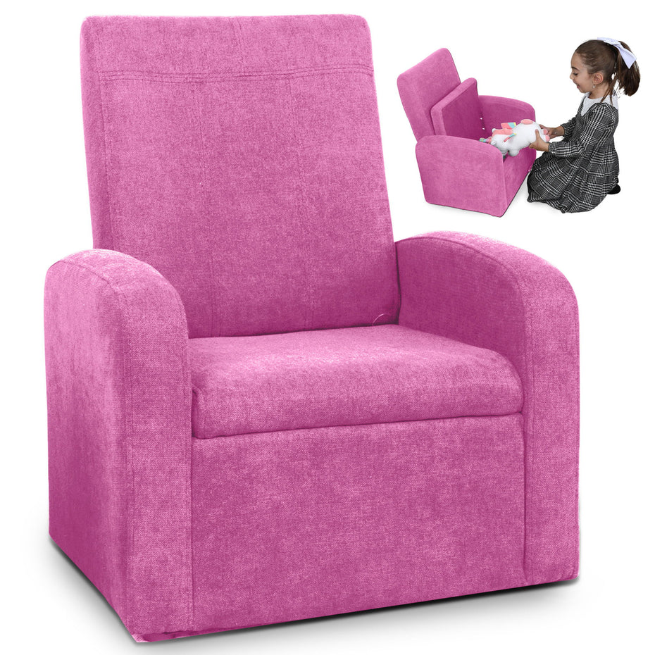 Kids Comfy Upholstered Recliner Chair With Storage - Pink