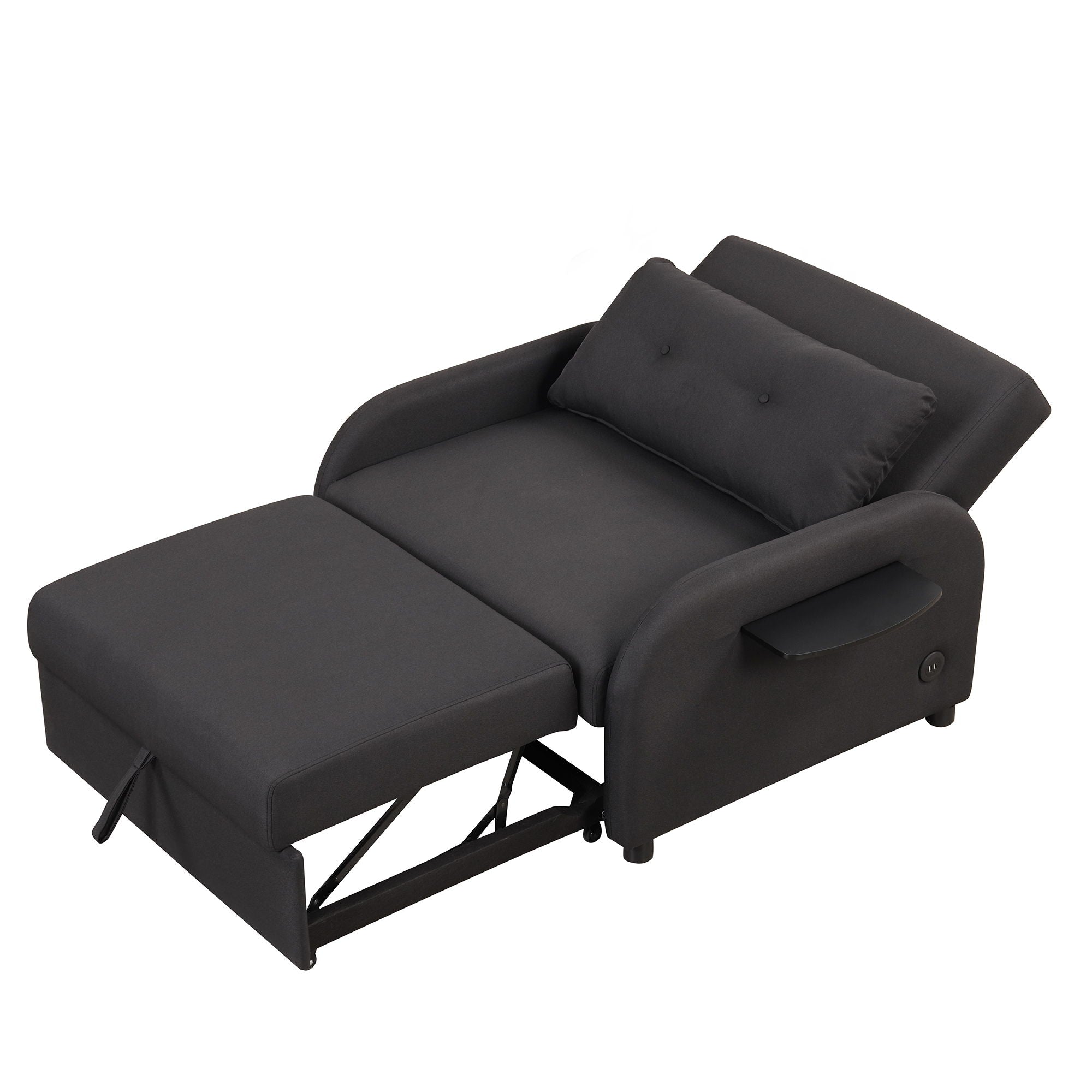 Pull Out Sofa Sleeper 3 In 1 With 2 Wing Table And USB Charge For Nap Line Fabric For Living Room Recreation Room