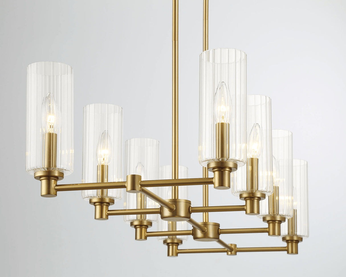 Willow - 8 Lights Island With Clear Ribbed Pendant Lamp Satin - Antique Brass / Clear / Gold by Ashcroft Furniture | Bel Furniture