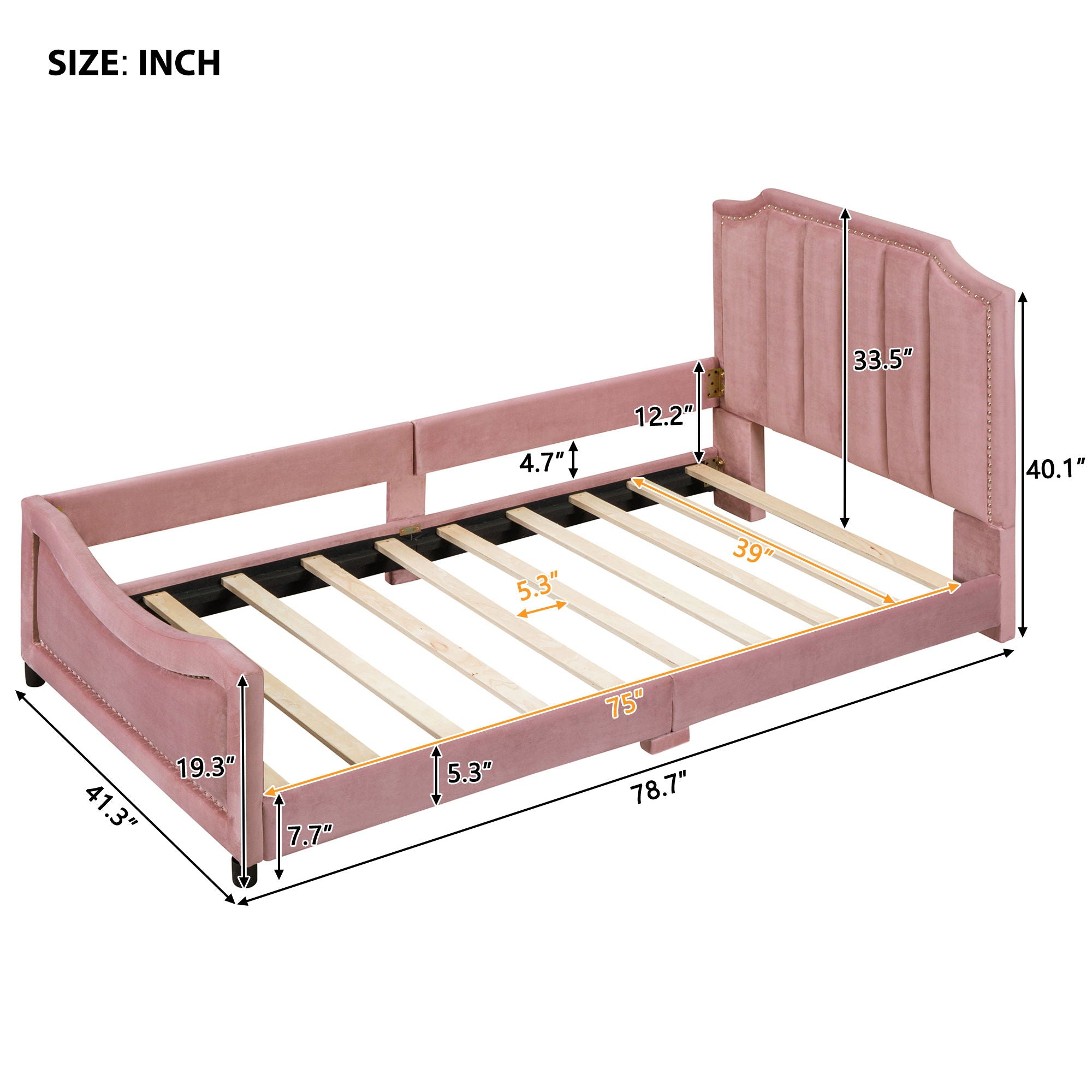 Upholstered Daybed With Classic Stripe Shaped Headboard