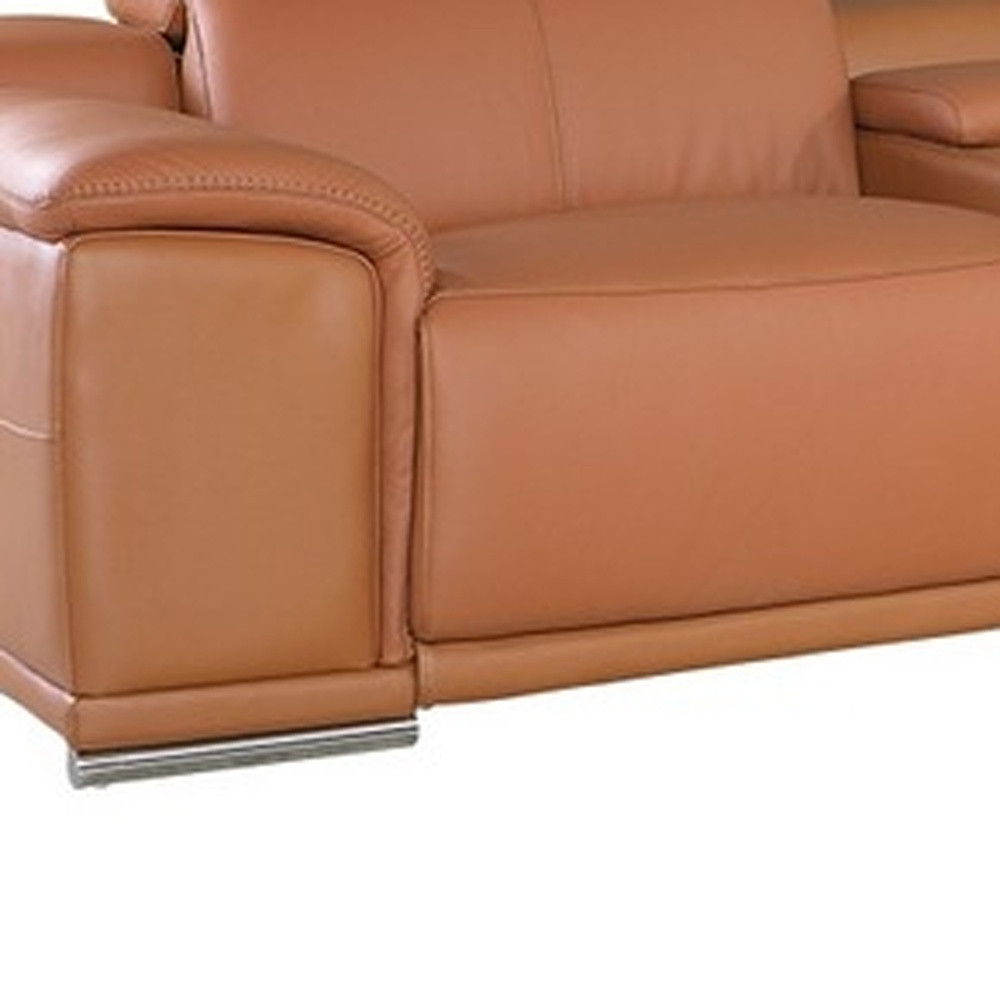 Italian Leather Power Reclining U Shaped Seven Piece Corner Sectional With Console - Camel