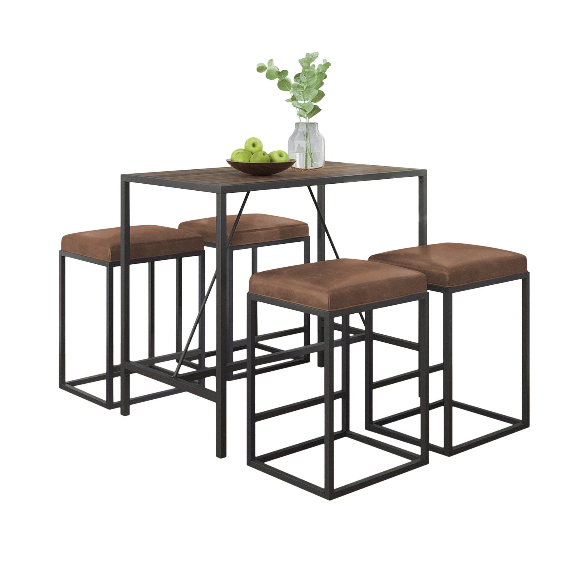 Modern Geo Walnut Five Piece Bar Set - Dark Brown