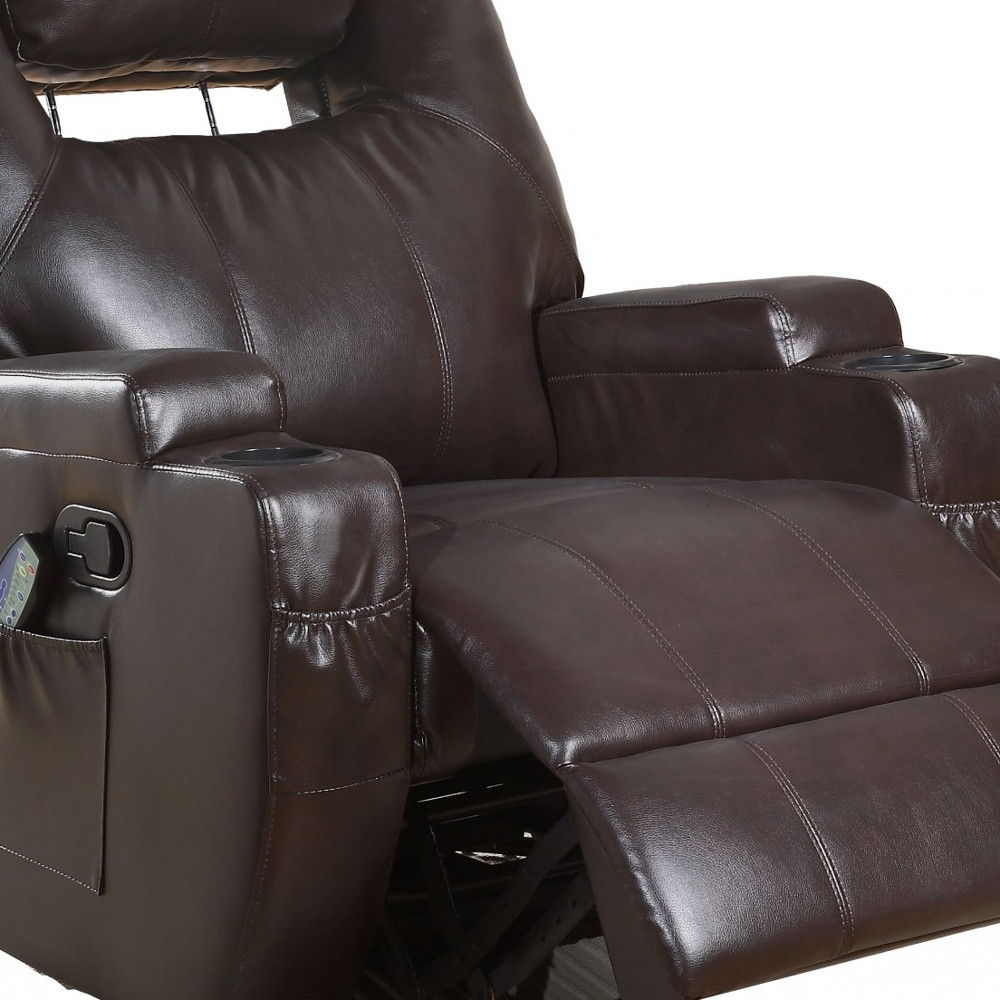 Faux Leather Heated Massage Home Theater Recliner - Brown