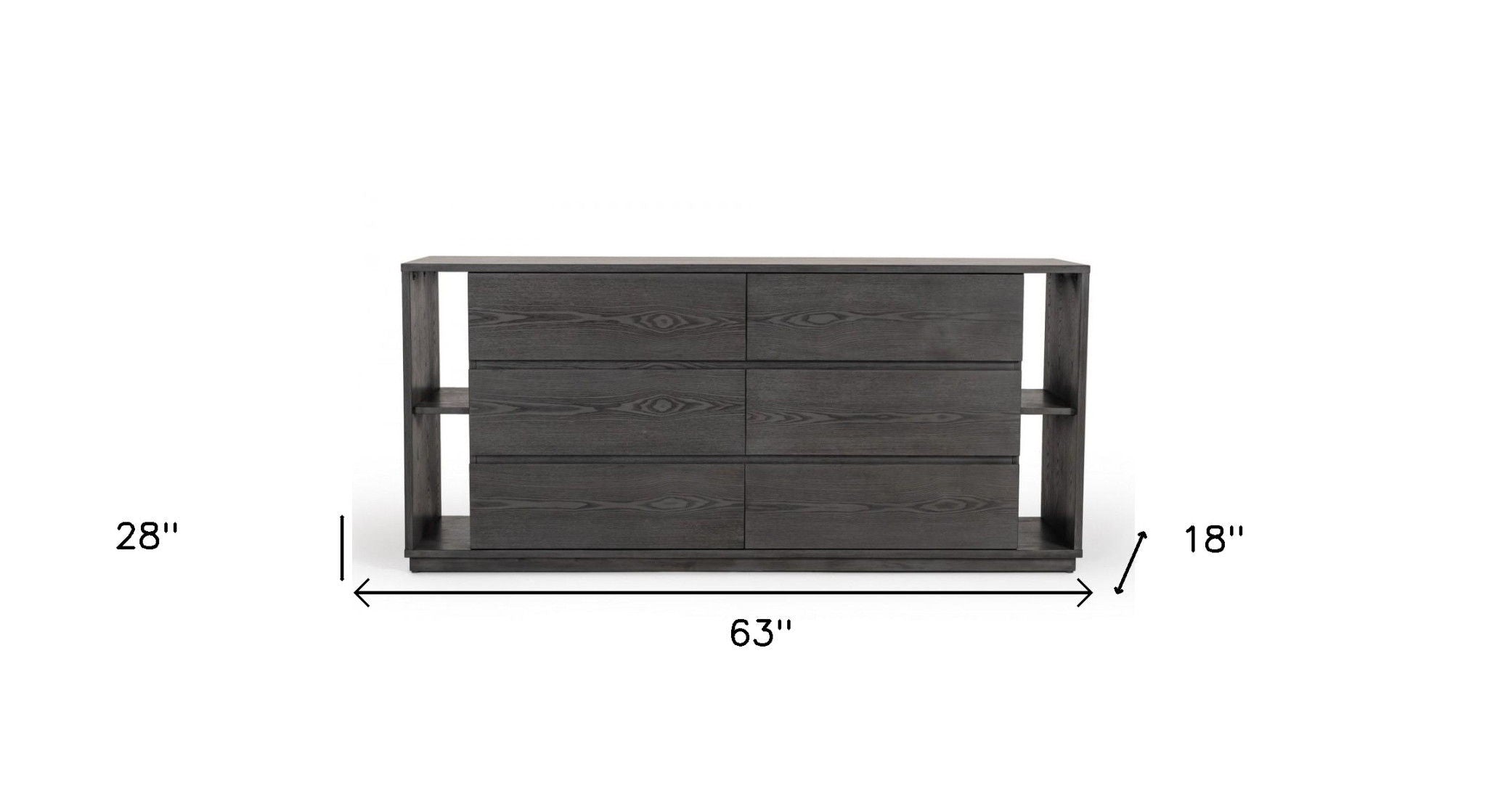 Wooden 6 Drawer Double Dresser - Gray