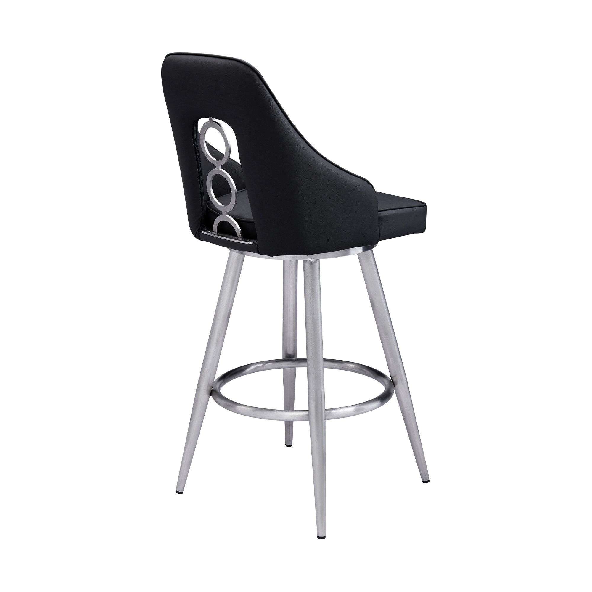 Faux Leather Swivel Counter Height Bar Chair - Black / Silver