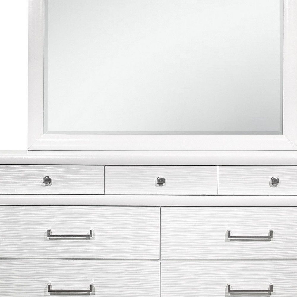 Solid Wood Mirrored Nine Drawer - White