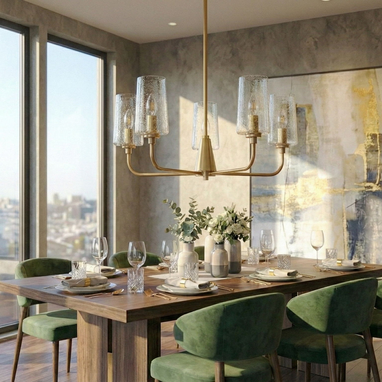 Dazzle - 5 Lights Chandelier With Clear Seeded Satin - Antique Brass / Clear / Gold