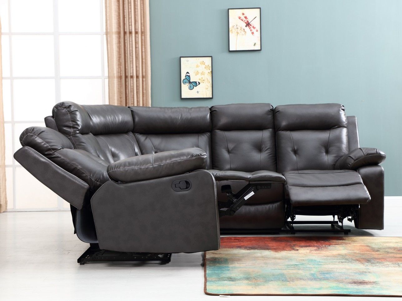 Polyester Blend Reclining U Shaped Three Piece Corner Sectional - Dark Gray