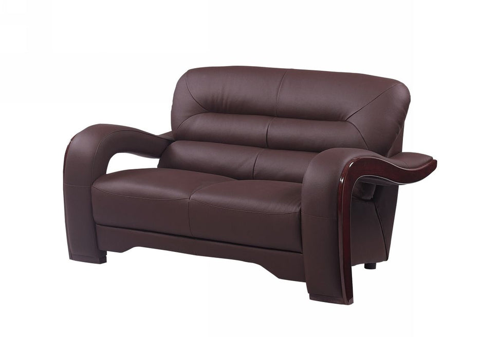 Faux Leather Love Seat - Brown / Dark Brown