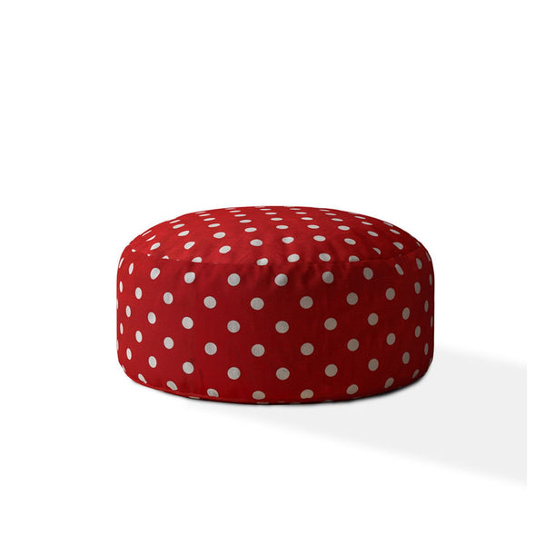 Cotton Round Polka Dots Pouf Ottoman - Red