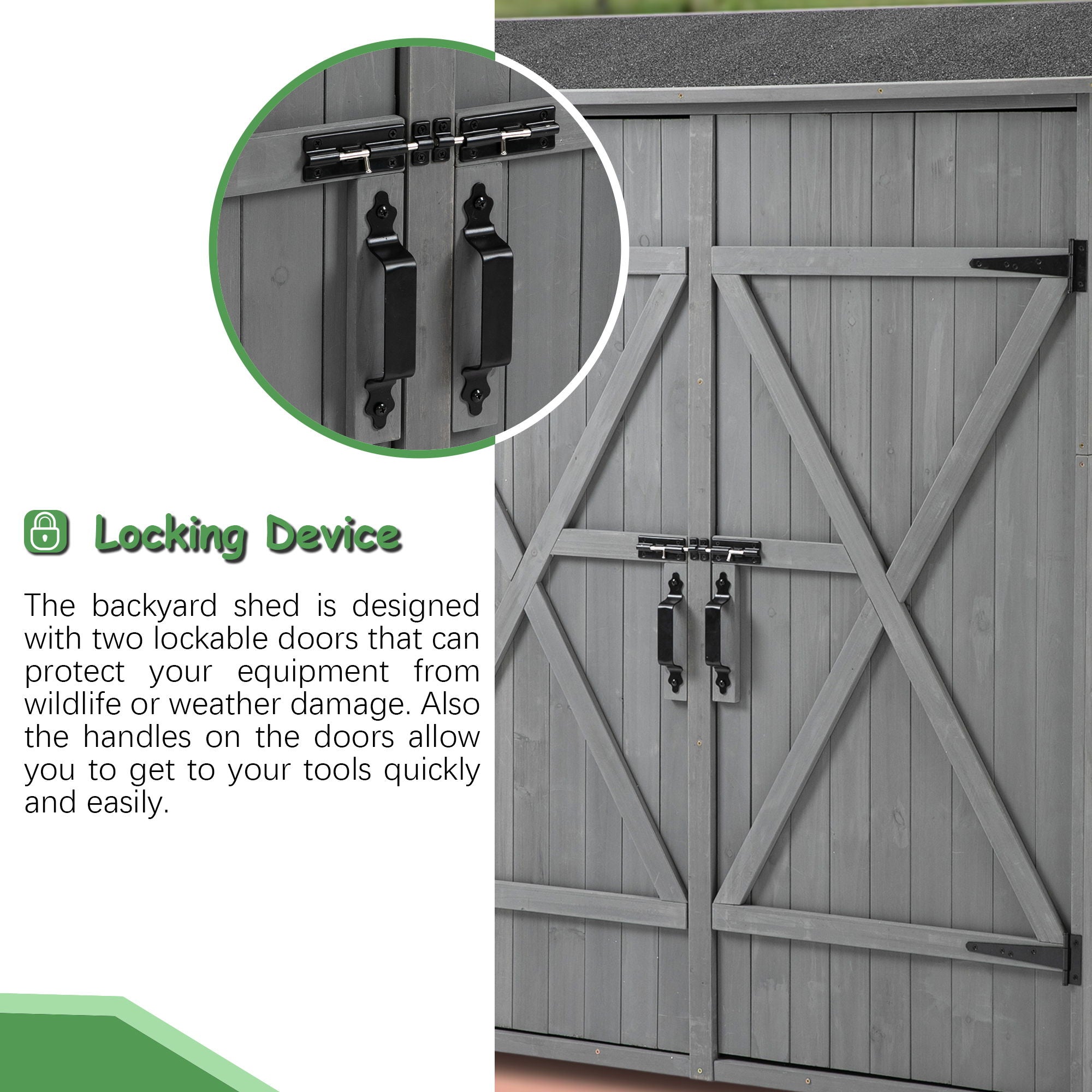 Outdoor Storage Shed With Lockable Door, Wooden Tool Storage Shed With Detachable Shelves & Pitch Roof