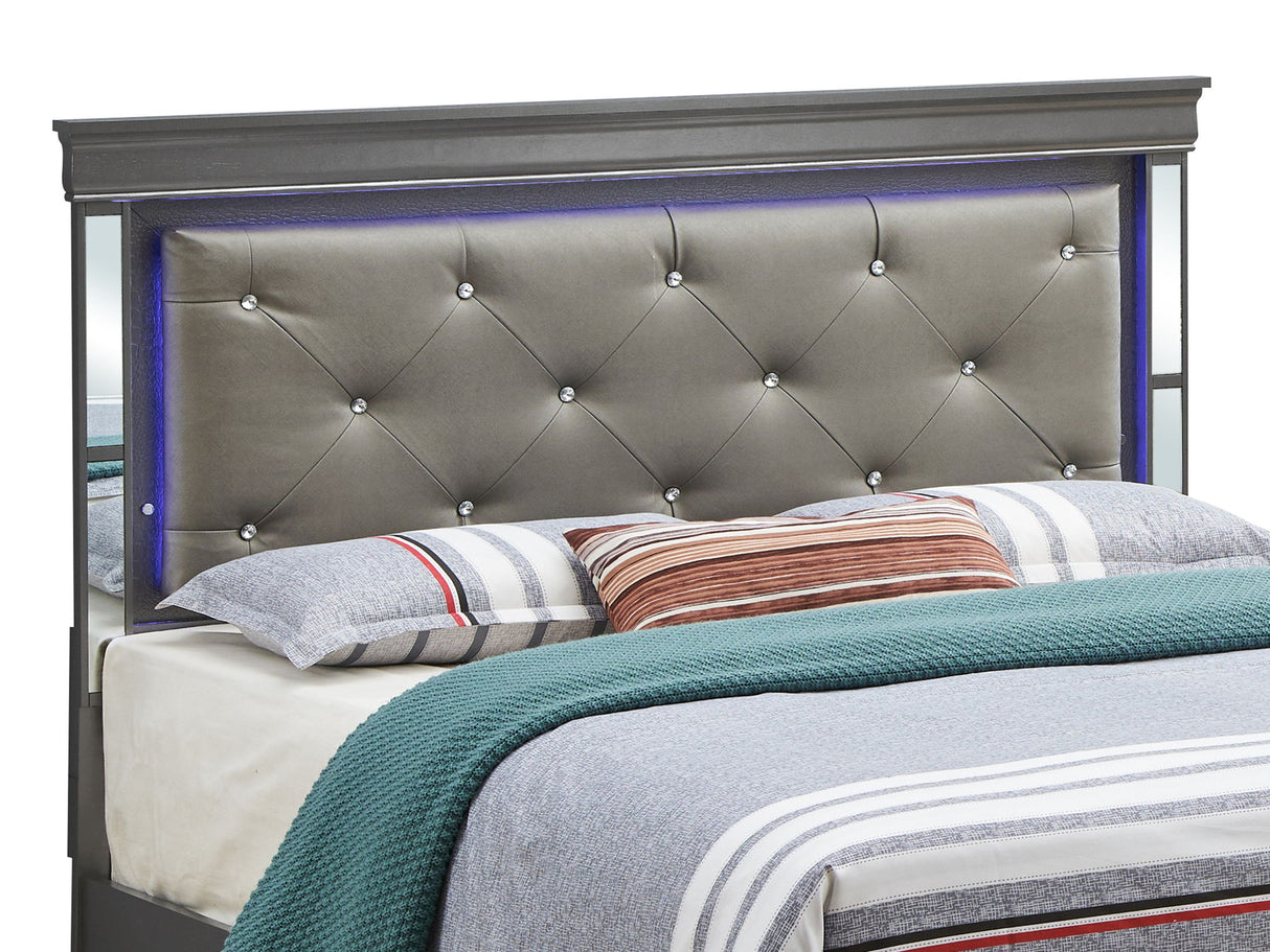 Bed With LED Light Accents Headboard