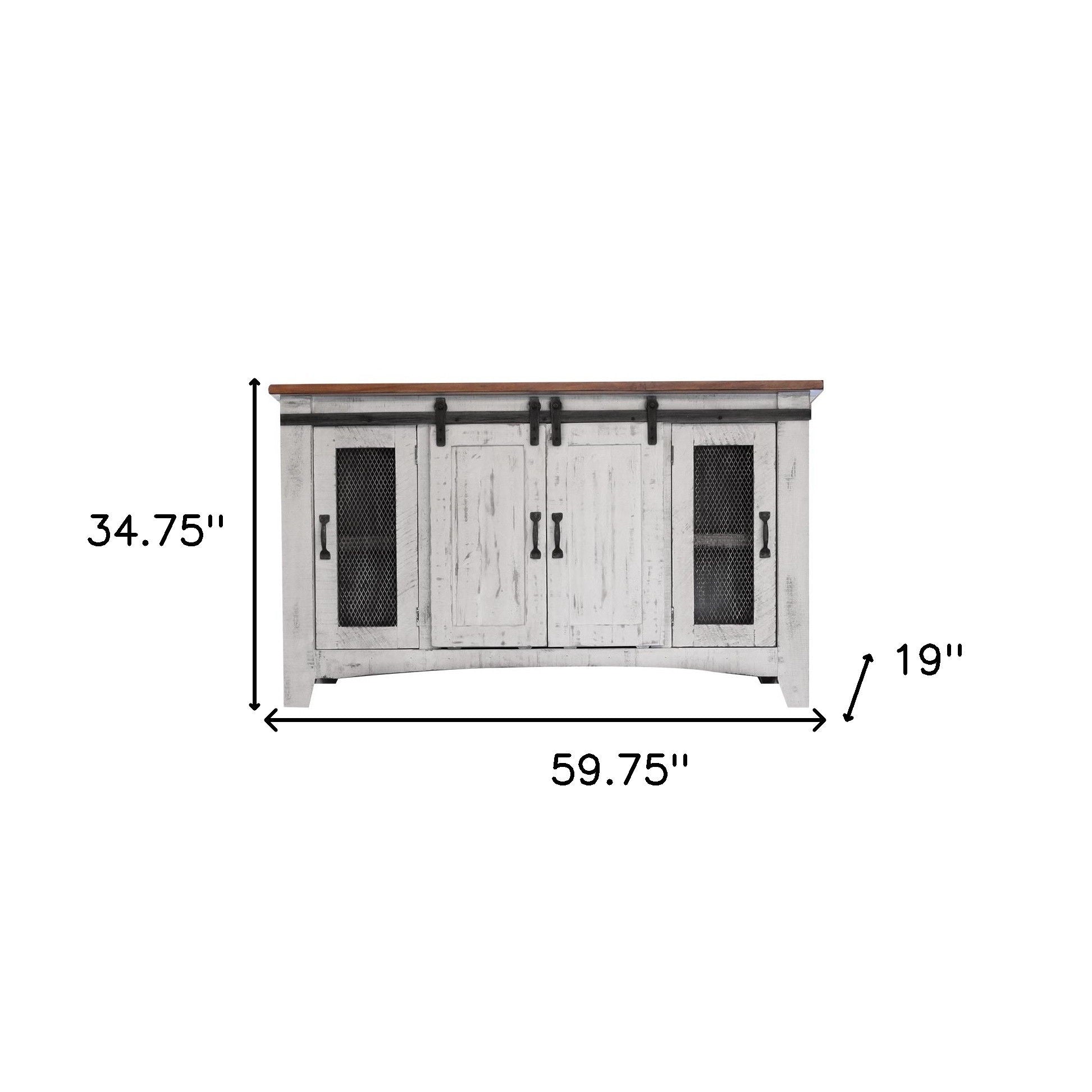 Cabinet Enclosed Storage Distressed TV Stand - White