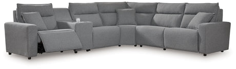 Modmax - Salt And Pepper - Reclining Sectional Gray 6 Pc. Reclining Sectional With Storage Console And With RAF Zero Wall Power Recliner by Signature Design by Ashley® | Bel Furniture
