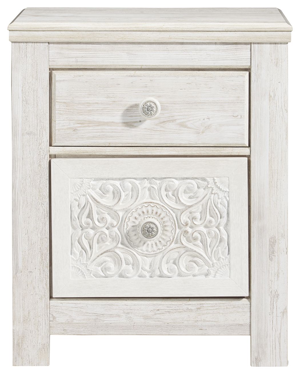 Paxberry - Whitewash - Two Drawer Night Stand