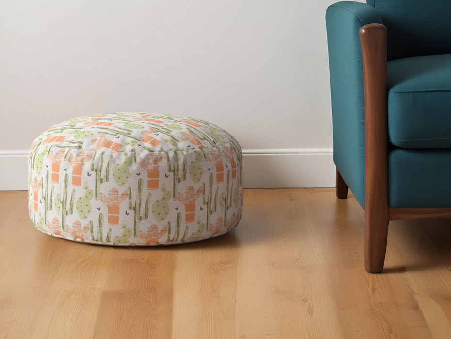 Cotton Round Cactus Pouf Ottoman - Orange