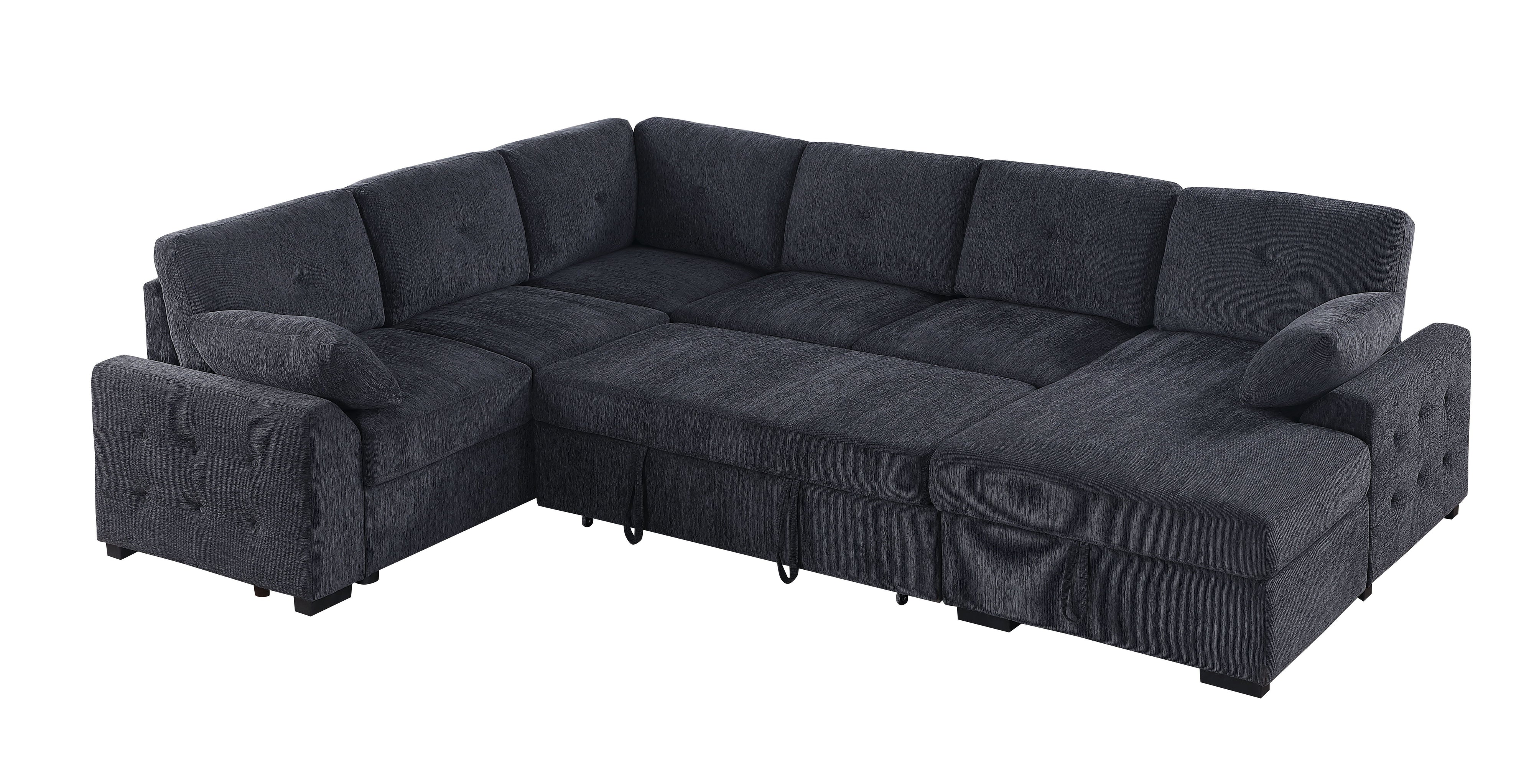 Nyhan - Upholstered Corner Sectional With Pull Out Loveseat And Storaged Chaise