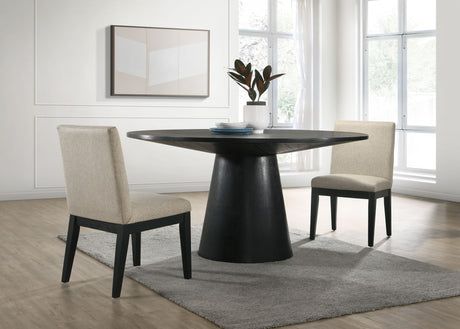 Jasper - Wide Contemporary Round Dining Table With Fabric Chairs Set by Lilola Home | Bel Furniture