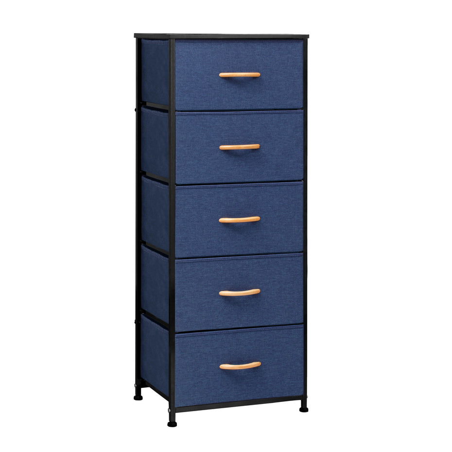 Steel And Fabric Five Drawer Chest - Blue / Black