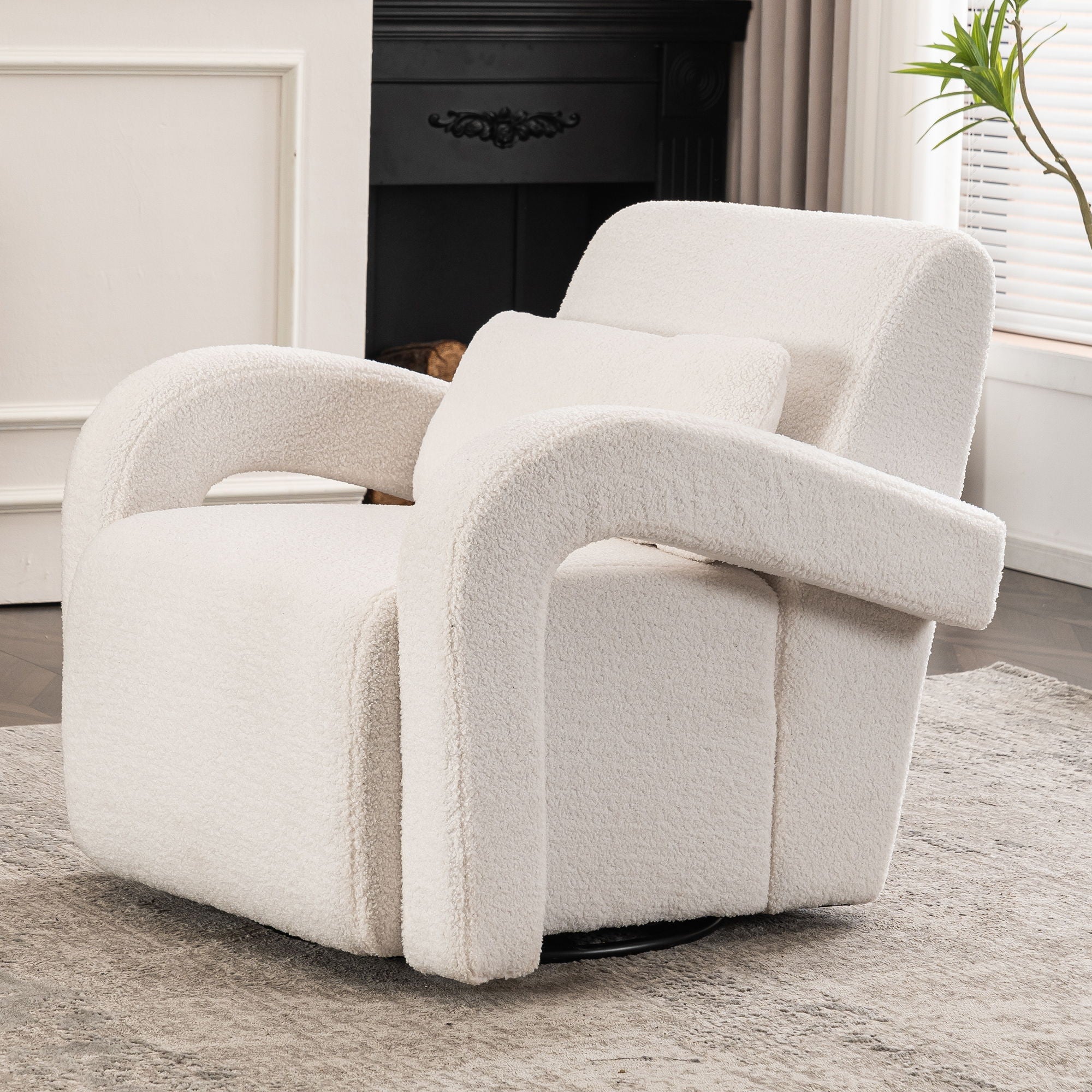 Cozy Teddy Fabric Armchair, Modern Sturdy Lounge Chair With Curved Arms And Thick Cushioning For Plush Comfort