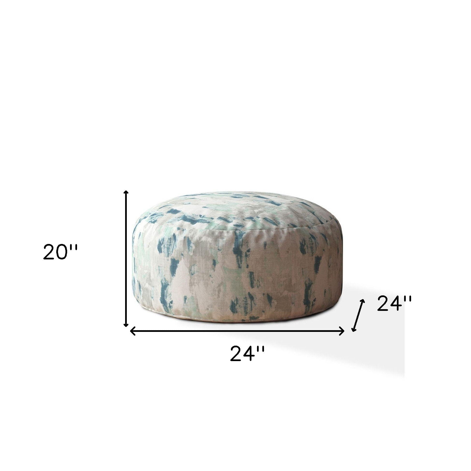 Canvas, Round Abstract Pouf Cover - Blue / Gray