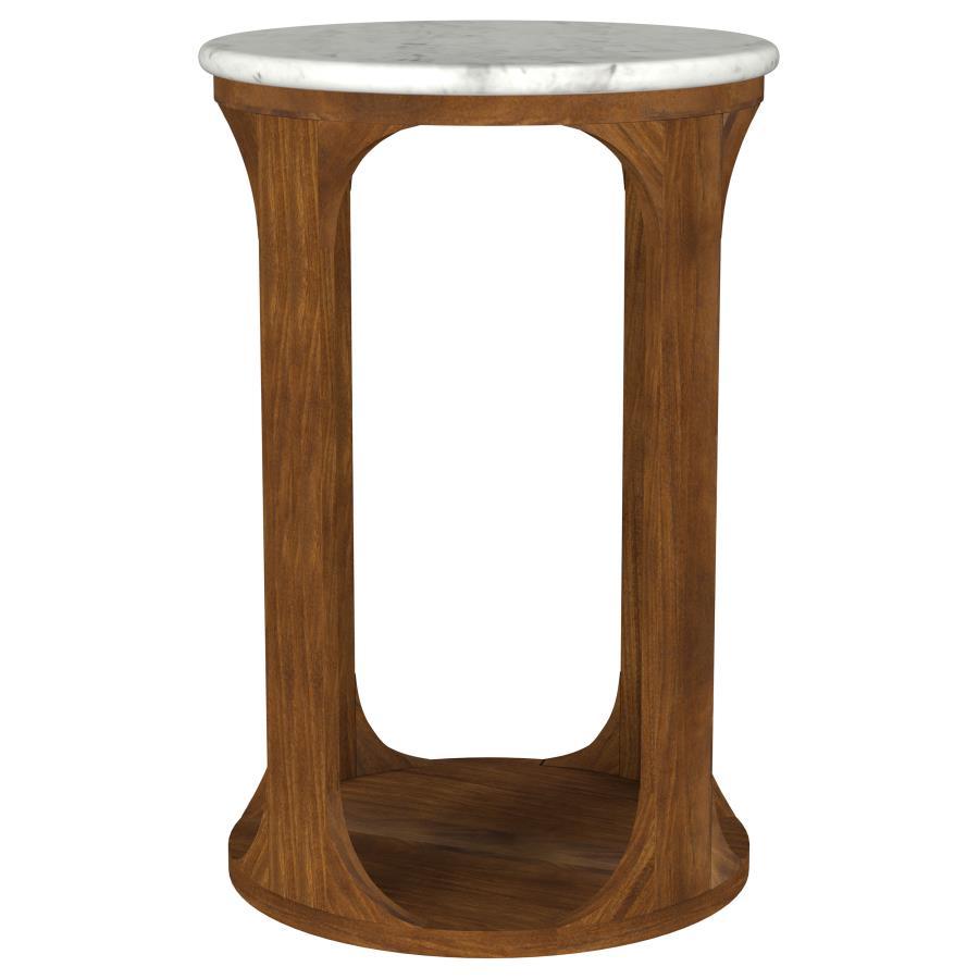 Berkeley - Round Marble Top Side Table - White And Brown by Coaster Fine Furniture | Bel Furniture