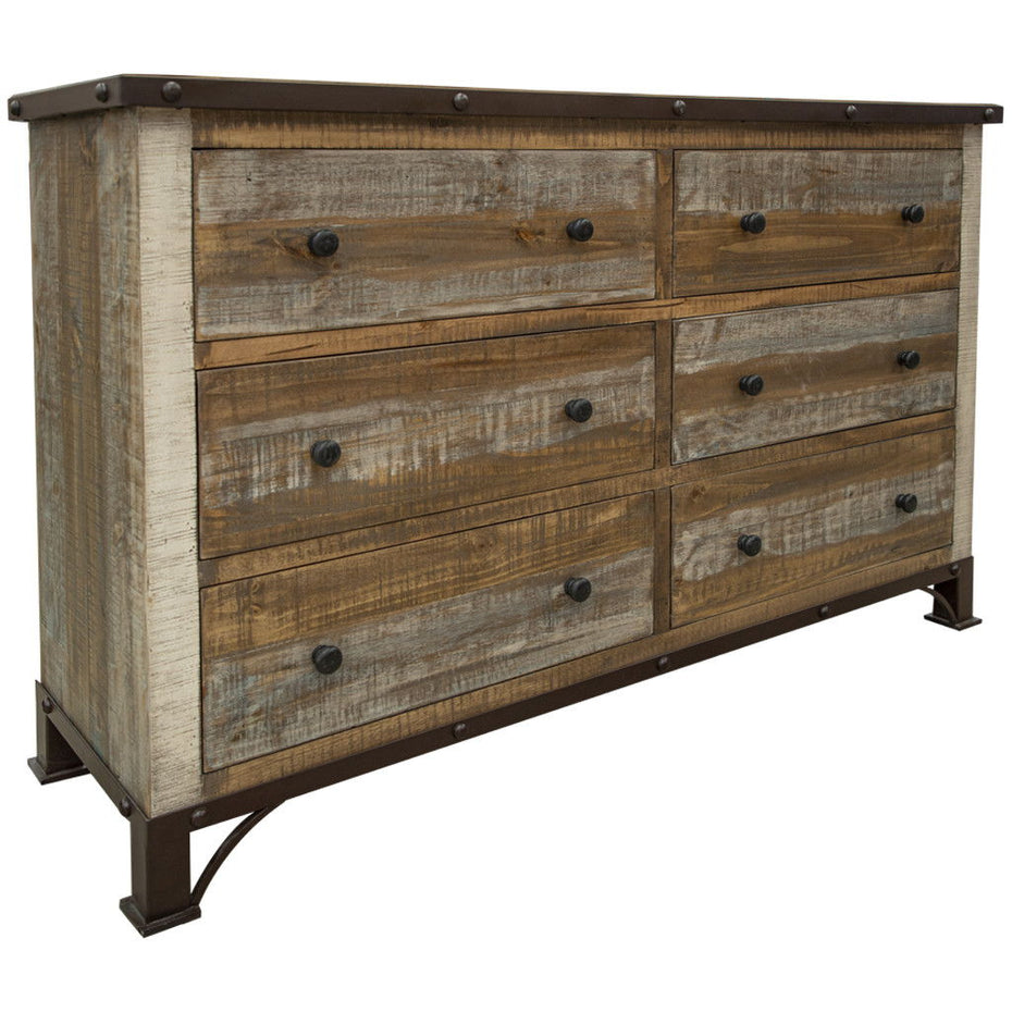 Solid Wooden Six Drawer Double Dresser - Brown