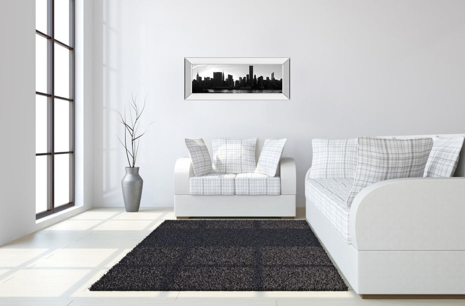 Panorama Of NYC VI By Jeff Pica - Mirror Framed Print Wall Art - Black