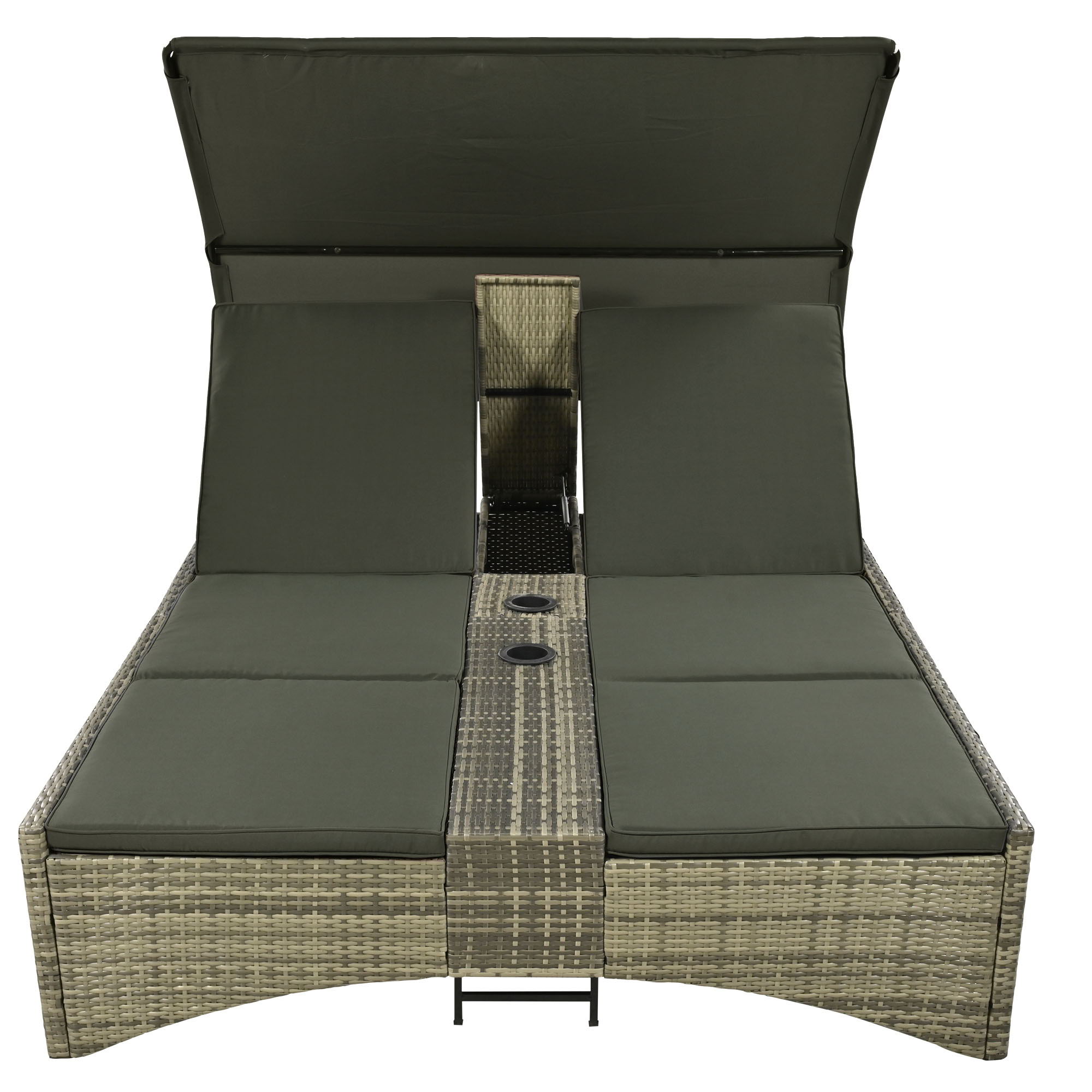 Patio Daybed Outdoor Daybed Sun Lounger With Shelter Roof With Adjustable Backrest, Storage Box And 2 Cup Holders For Patio, Balcony, Poolside