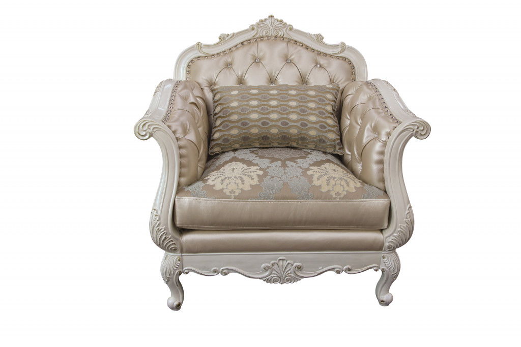 Faux Leather And Pearl White Arm Chair - Rose Gold