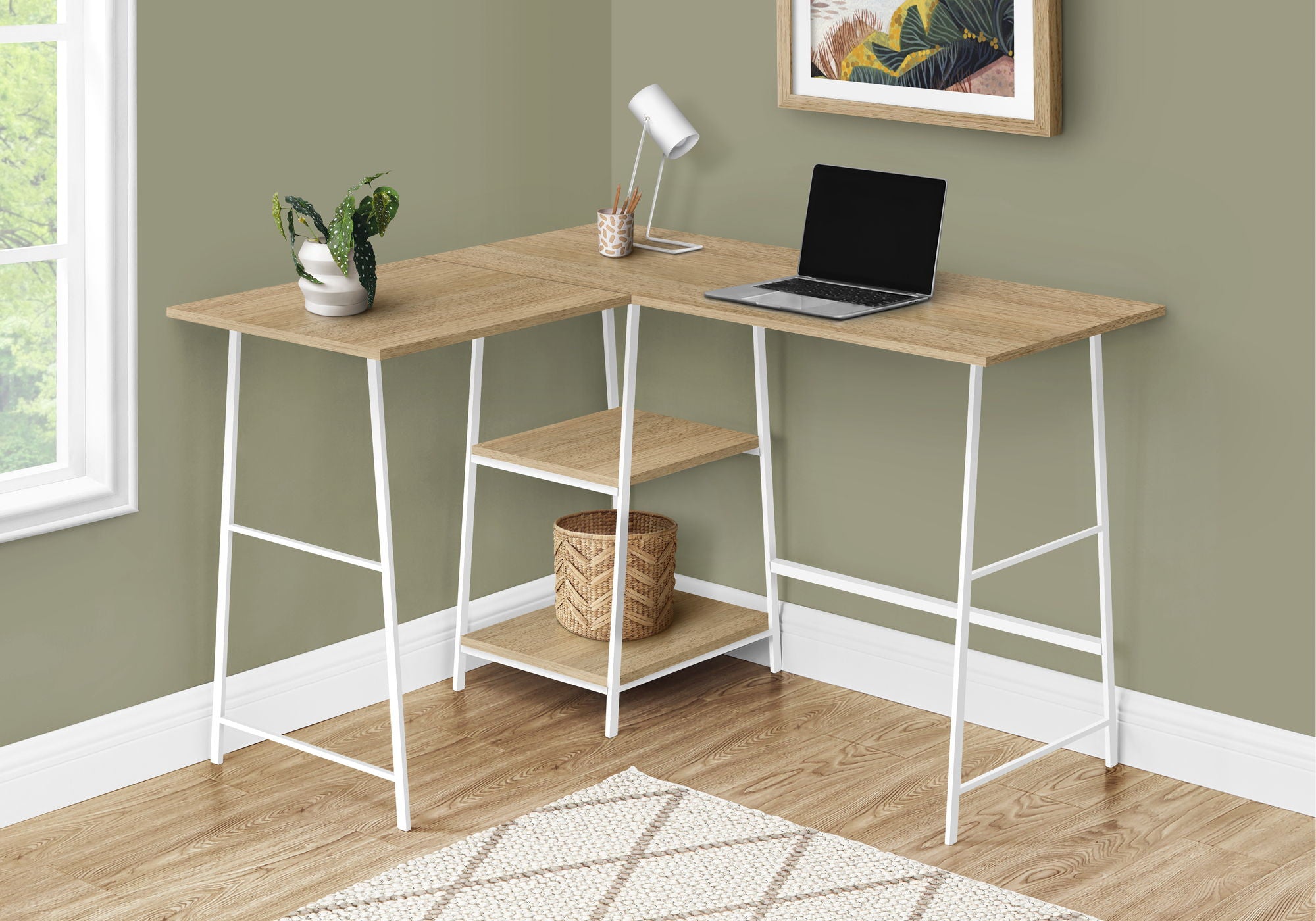 Computer Desk, Home Office, Corner, Storage Shelves, L Shape, Work, Laptop, Contemporary, Modern - White Base