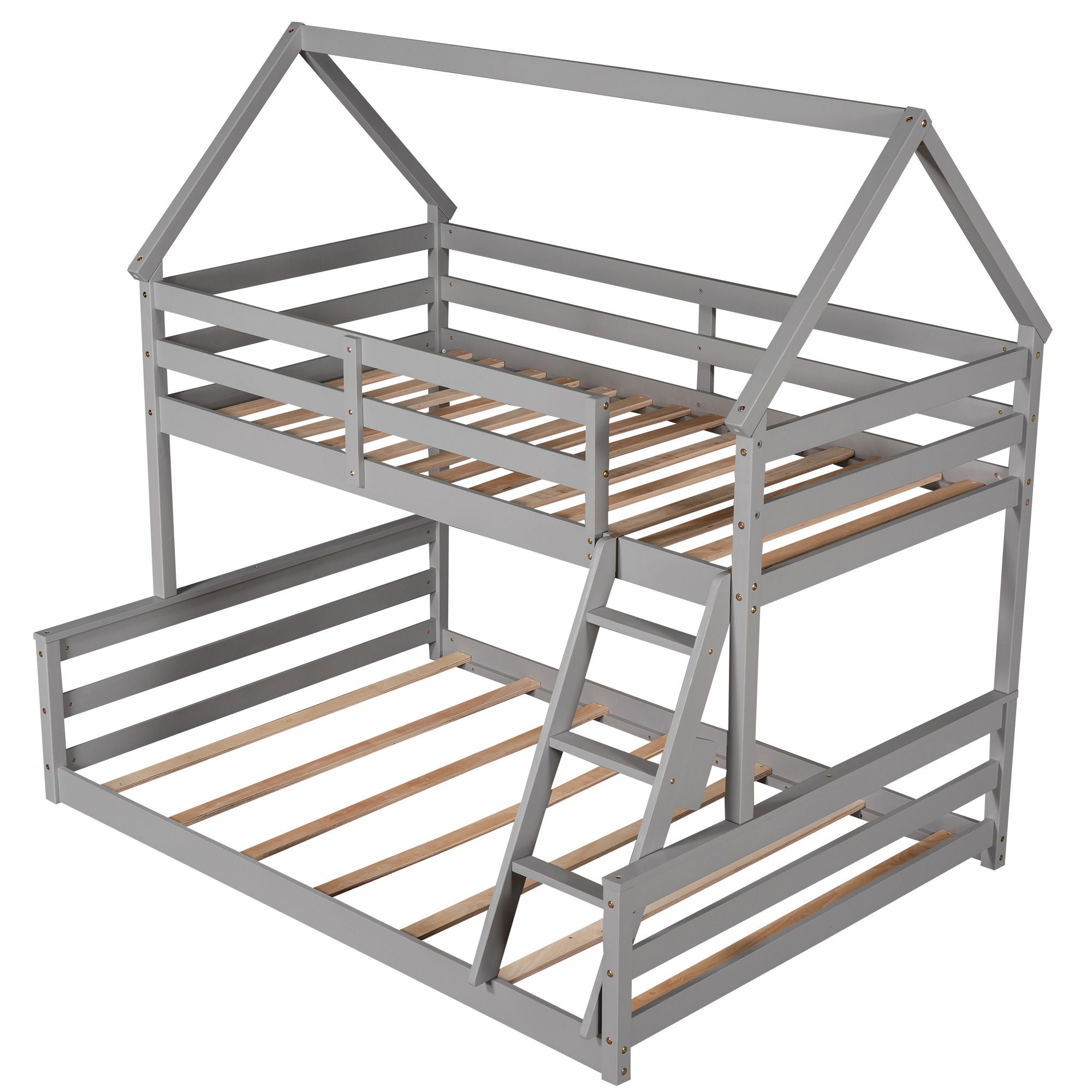 Twin Over Full House Bunk Bed With Built-In Ladder