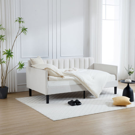 Elena - Boucle Upholstered Daybed, Ribbed Tufted Backrest - view 17