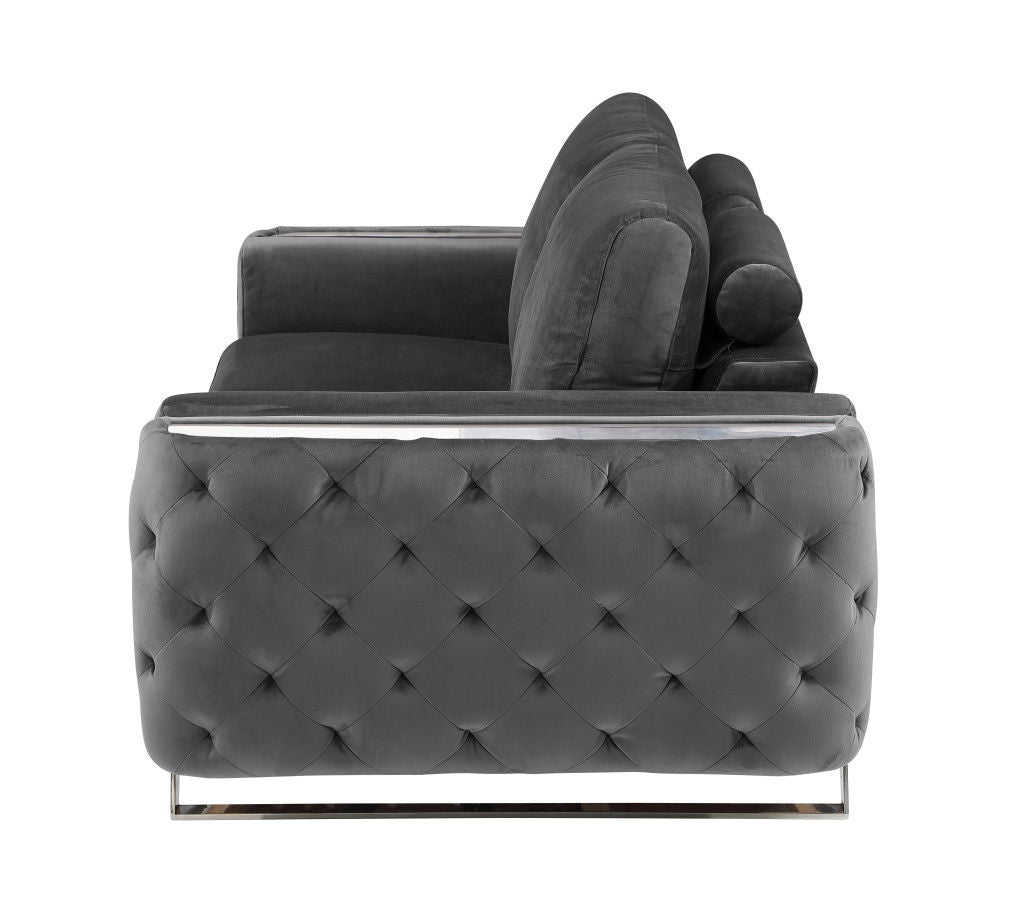 Velvet Loveseat - Dark Gray / Silver