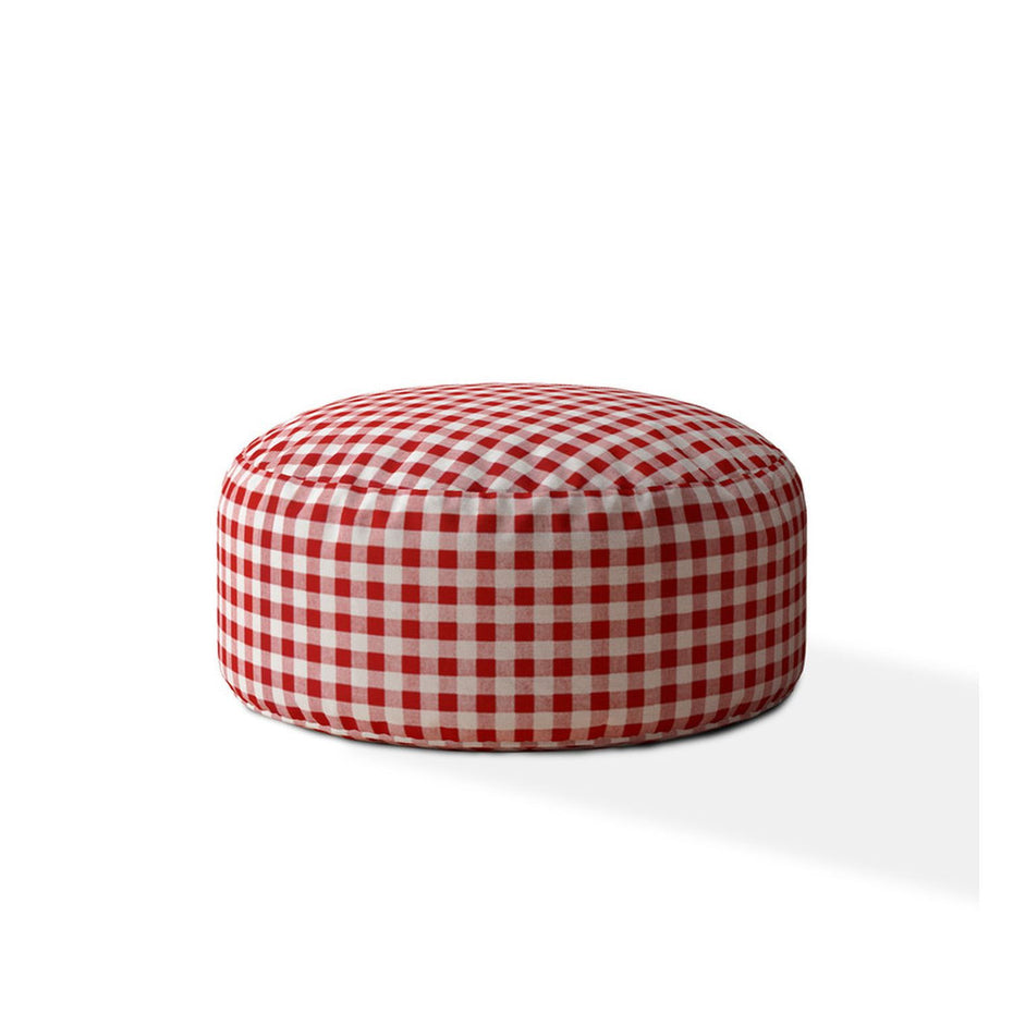 Cotton Round Gingham Pouf Cover - Red / White