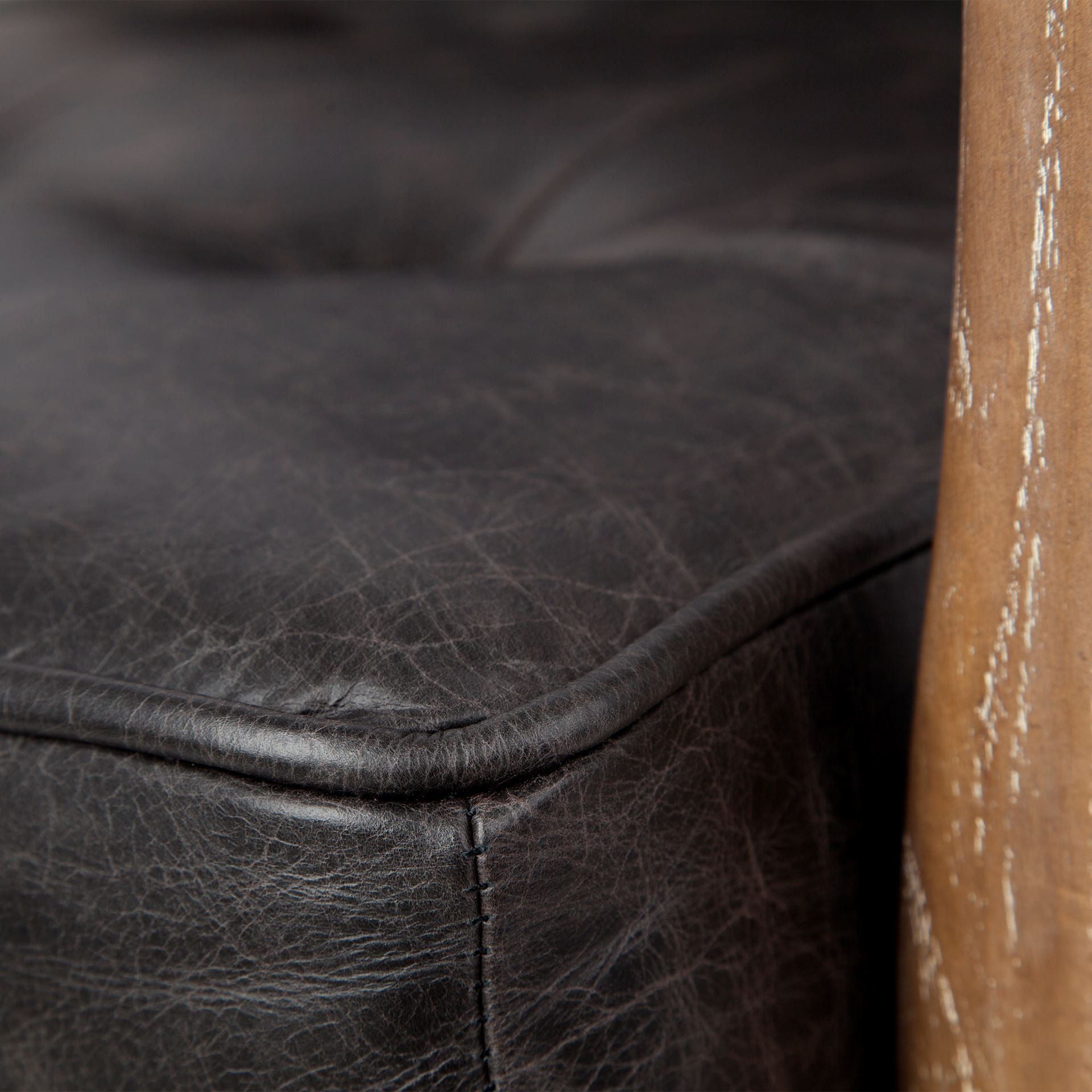 Leather Tufted Distressed Lounge Chair - Black / Brown