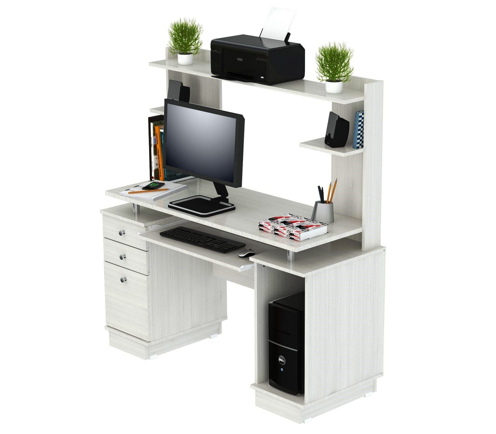 Computer Desk With Three Drawers - White