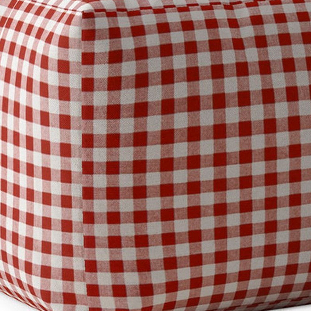 Cotton Gingham Pouf Ottoman - Red / White